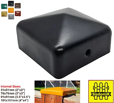SOLID METAL FENCE POST CAPS +Screws | 2  3  3.5  4  | ALL SIZES & COLOURS | SUK™ • £2.95