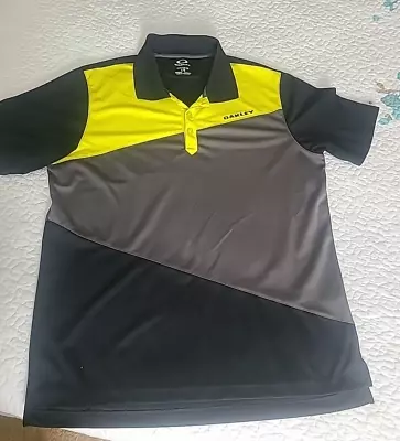 Oakley Golf Collared Polo Shirt Black Grey Yellow CA# 35460 / RN# 96548 Size L • $20