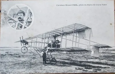 French Aviation 1910 Postcard: Aviator Ernest Paul & Airplane / Biplane Voisin • $12.99