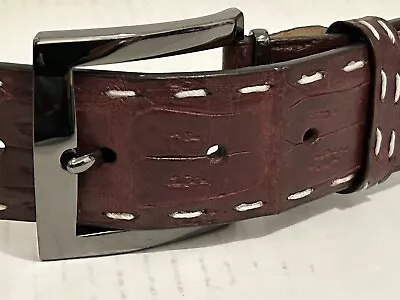 Links & Kings Genuine Crocodile Caiman Leather Belt Handcrafted USA Size 35 • $195.99