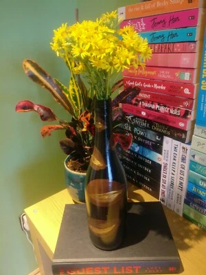 £5.80 • Buy Hand Painted Tall Glass Bottle Table Centerpiece Flower Vase Black/Gold/Brown