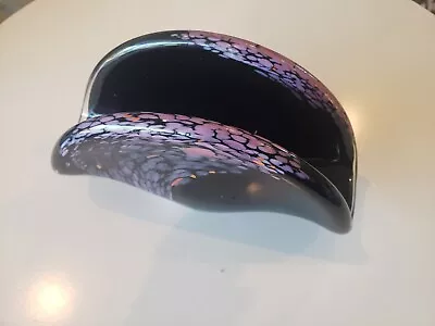 Murano White Cristal Folded Glass Dish Black  Purple Napkin Holder Made In Italy • $25