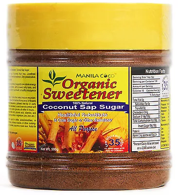 ORGANIC COCONUT SAP SUGAR Manila Coco HEALTHIER Low GI-35 Low Cal-15/tbsp 500 Gm • $24.99