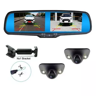 4.3  Dual Split Screen Mirror Monitor Car Front Side Rear View Reverse 2 Cameras • $129