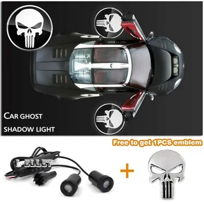 Car Door Projector Ghost Shadow Welcome White Punisher Skull Light + 1pcs Emblem • $18.65