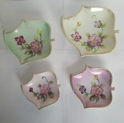 4 Vintage Ucagco China Hand Painted Japan Leaf Dishes Trinket Flowers Pastels   • $34.99