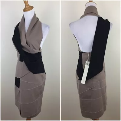 $348 NWT MAX AZRIA Womens Sz Small Mocha Black Overlay Colorblock Halter Dress • $39.99