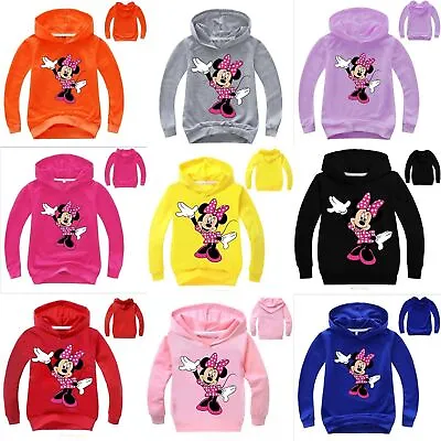 Kids Minnie Mouse Pullover Sweatshirt Cartoon Hooded Hoodie Jumper Coat T-shirts • £12.62