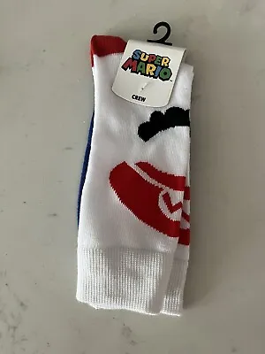 Nintendo Super Mario Brothers Bioworld Crew Socks Adult 10-13 Mario Mustache • $9.99