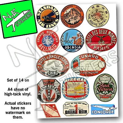 WATERPROOF Vintage Style Travel Suitcase Luggage Labels Set Of 14 Vinyl Stickers • £4.75