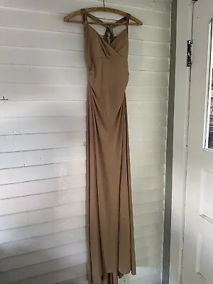 Vintage Y2K Tan Glitter Halter Prom Dress Size M • $46