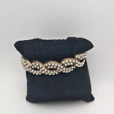 J Crew Bracelet Petit Faux Pearl Brass Clamper Hinge Cuff 6.25  Signed Mothers • $19.99