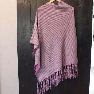 MISSONI Knit Poncho Cape Shawl Asymmetric Fringe Tassel Purple Pink One Size OS • $65