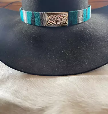 AA Tapestry Hatband Cowboy Rodeo Vintage Style 1 In Turq Blk Gray Concho Hook • $24.88