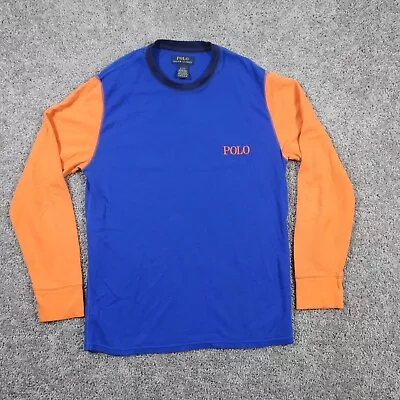 Polo Ralph Lauren Shirt Men M Long Sleeve Thermal Waffle Blue Orange Colorblock • $19.95