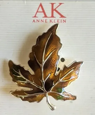 Anne Klein  Maple Leaf  Enameled Autumn Silver Tone Pin • $12.50