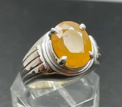 6.7 Ct Yellow Sapphire .925 Sterling Silver Mens Deco Style Ring Sz 10 8.7 Gr • $135