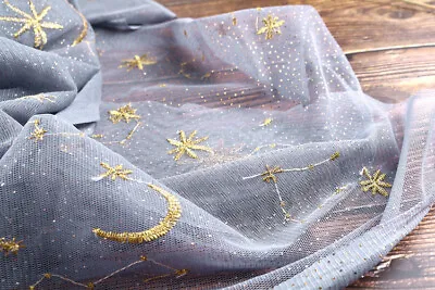 Gold Moon Stars Pattern Mesh Netting Fabric Wedding Prom Party Dress Lace Fabric • $5.58