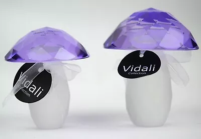 2 Vidali Purple Crystal Mushroom Figurine Large  Small/ Paperweight New With Tag • $15.77