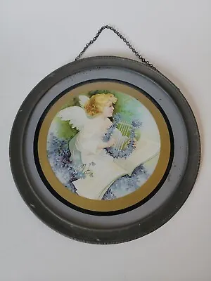 Antique Vintage Victorian Chimney Flue Cover  Lithograph Angel Harp Violets  • $12.33