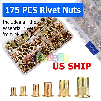 175PC Rivet Nut Kit Mixed Zinc Steel Rivnut Insert Nutsert Threaded Set M3-M12 • $13.95