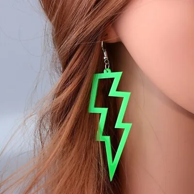 NEON LIGHTNING Flash Earrings Funky Kitsch 80s 90s Punk Rock Bolt Celebration Uk • £2.73