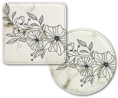 Marble LOOK Leatherette Coasters-6 Round Or Square Laser Engraved-Flowers • $18