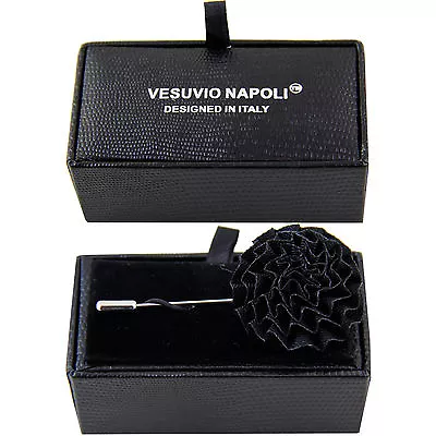 New In Box Men's Suit Chest Buckle Brooch Black Flower Lapel Pin Formal Prom • $12.95