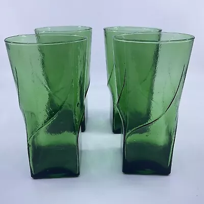 Set Of 4 Morgantown Glass Co. Swirl 16 Oz Ice Tea Glasses In Green • $40