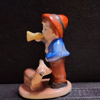 Made In Occupied Japan Little Boy Playing Horn  With Dog Figurine 3 3/4  Tall • $7.50