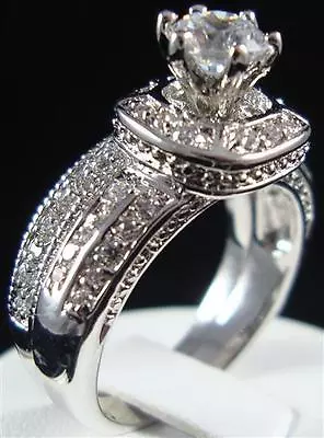 2 Pcs Vintage Halo CZ Solitaire With Accents Engagement Wedding Ring Set 10 • $39.89