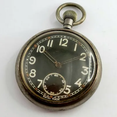 £80 • Buy Ww2  Fleurier  Gstp Pocket Watch Black Dial, British Army, Military Wwii Raf Fob