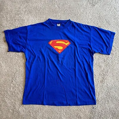 VINTAGE Superman Shirt Men’s Large Blue Super Hero Marvel DC Comic • $7.94