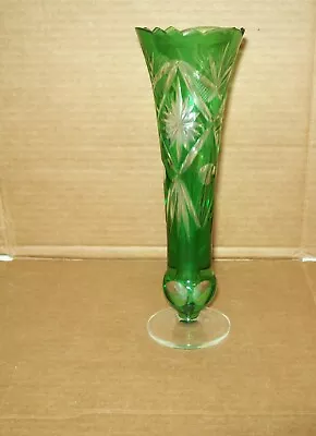 Vintage Cut Glass Emerald Green Bud Vase • $9.95