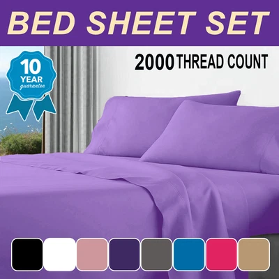 $23.49 • Buy 2000TC Hotel Collection Bed Sheet Set Fitted Flat Pillowcases S/D/Queen/K/KS AU