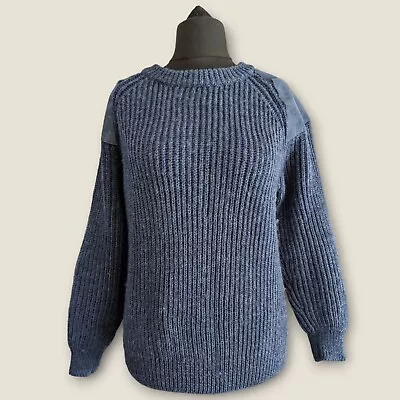 Woolovers Countryman 100% Pure Wool Shoulder Elbow Patches Jumper Medium  Blue • £39.99