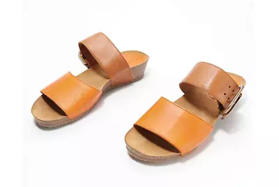 Sergio Tomani Leather Buckle Cork Wedge Slide Sandals - Ursula - Size 10.5-11 • $59.49