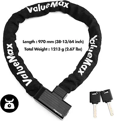 ValueMax 3.2Feet Bike Chain Lock Heavy Duty Anti Theft Security Chain Lock W/Key • $20.19