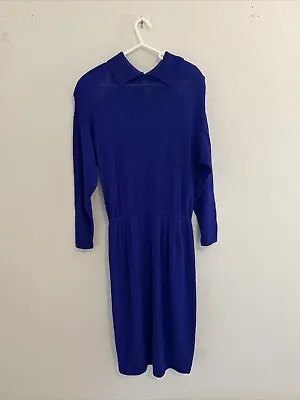 St. John By Marie Gray Knit Midi Dress Cobalt Blue Size 12 Classic Sophisticated • $69.99