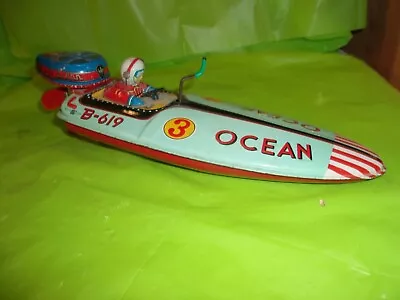 Vintage Original Bandai B-619 Ocean B-619 Tin Boat With Friction Drive Motor!! • $99
