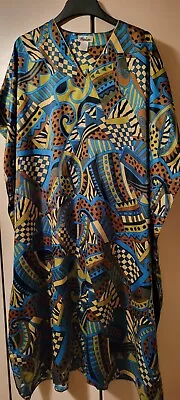 Winlar Womens Kaftan Patio Dress Geometric House V-Neck MuMu Plus One Size Xl • $21