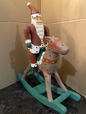 OLD WORLD WOODEN SANTA ON ROCKING HORSE 16 X 19   BY MIDWEST IMPORTERS • $49.99
