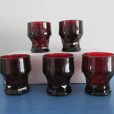 Vintage Ruby Red Viking Georgian Honeycomb Wine Rocks Juice Glasses Lot 5 - EC! • $24