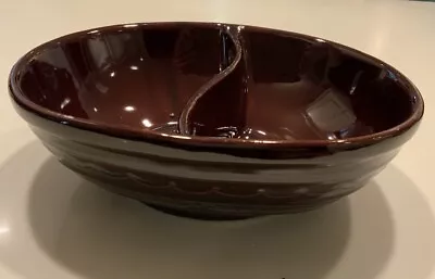 Vintage Marcrest Daisy Dot Brown Stoneware 10” Oval Divided Serving Bowl • $8.50