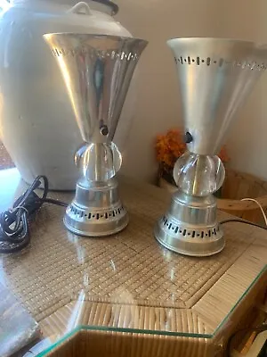 Pair Of Mid Century Aluminum And Glass Torchieres Machine Age Working Lamps • $129.99