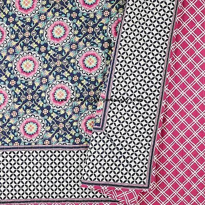 VERA BRADLEY Floral Medallion KING Quilt & 2 Standard Shams NAVY CREAM RASBERRY • $150.39