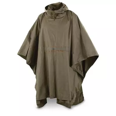 German Army Wet Weather Rain Poncho Waterproof Olive Hooded  Shelter Cape • $60.22