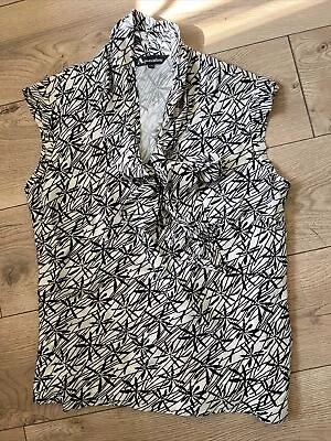£15.88 • Buy Aquascutum 18 Black Ivory Silk Tie Neck Cap Sleeve Designer Quality Blouse 754