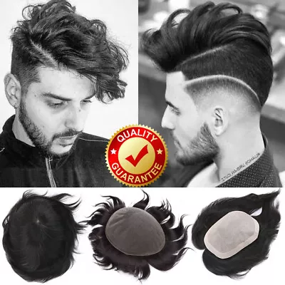 8A Toupee For Men Remy Human Hair Hairpiece Full PU Skin Hair System Replacement • $66.69