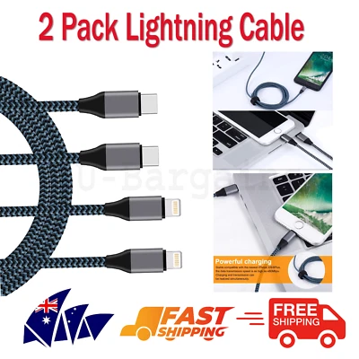 $20.99 • Buy USB C To Lightning Cable 2Pack 2m 6ft Nylon Braided MFi Certified IPhone Charger